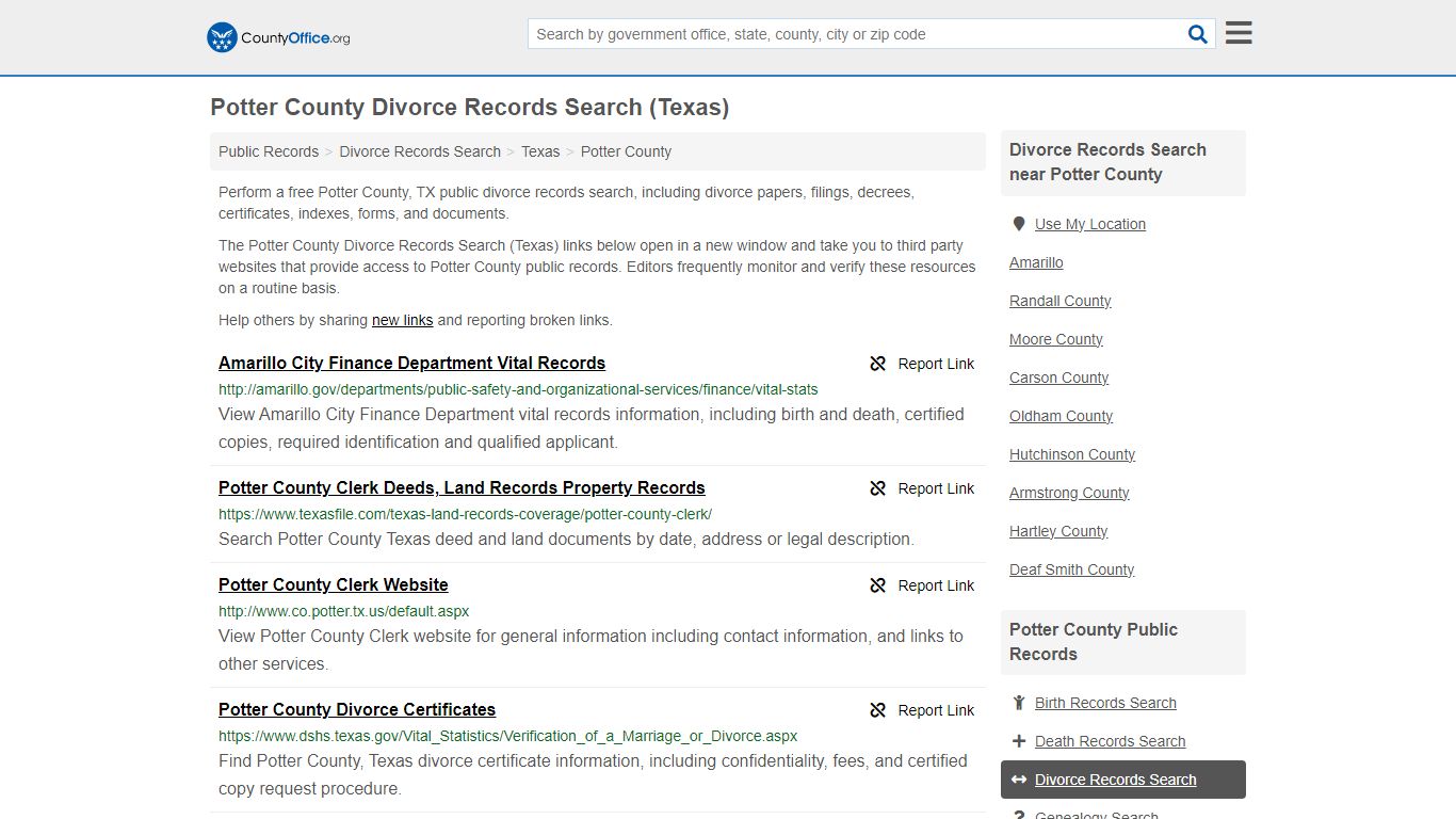 Potter County Divorce Records Search (Texas) - County Office